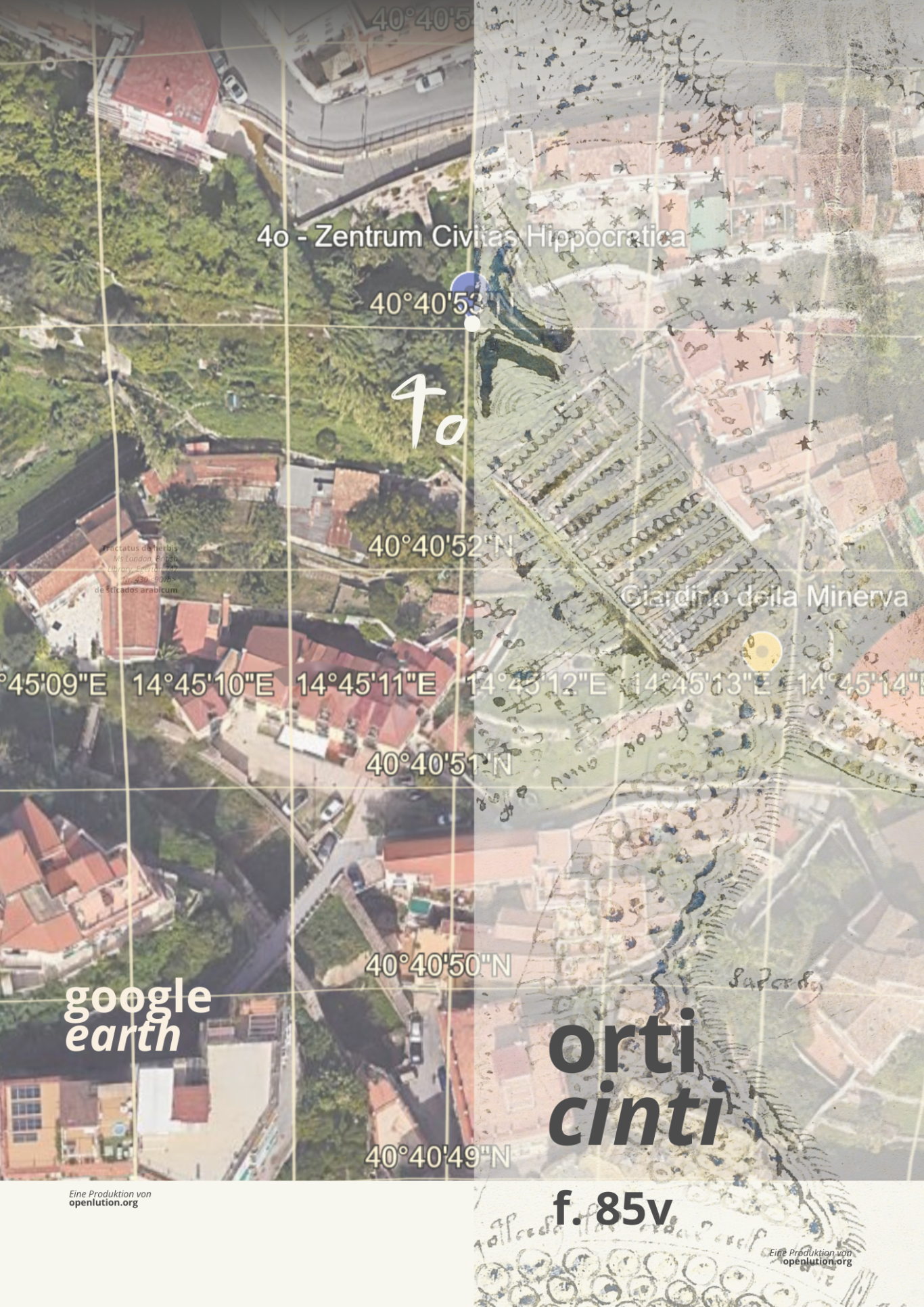 Folio 85v ist ein Plan des Giardino della Minerva Folio 85v der MS Beinecke 408 ist ein Plan des Giardino della Minerva - Mapping über Google Earth