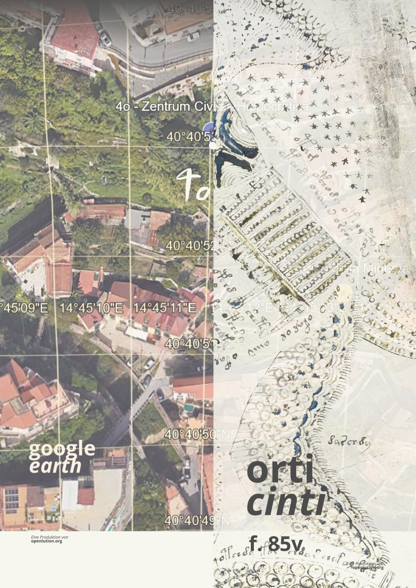 Folio 85v ist ein Plan des Giardino della Minerva Folio 85v der MS Beinecke 408 ist ein Plan des Giardino della Minerva - Mapping über Google Earth