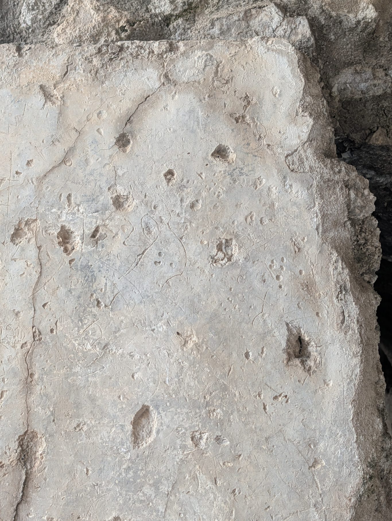 2m hohe Steinplatte mit einer Skizze für ein nie fertiggestelltes Relief auf dem Castello di Arechi 2m hohe Steinplatte mit einer Skizze für ein nie fertiggestelltes Relief auf dem Castello di Arechi