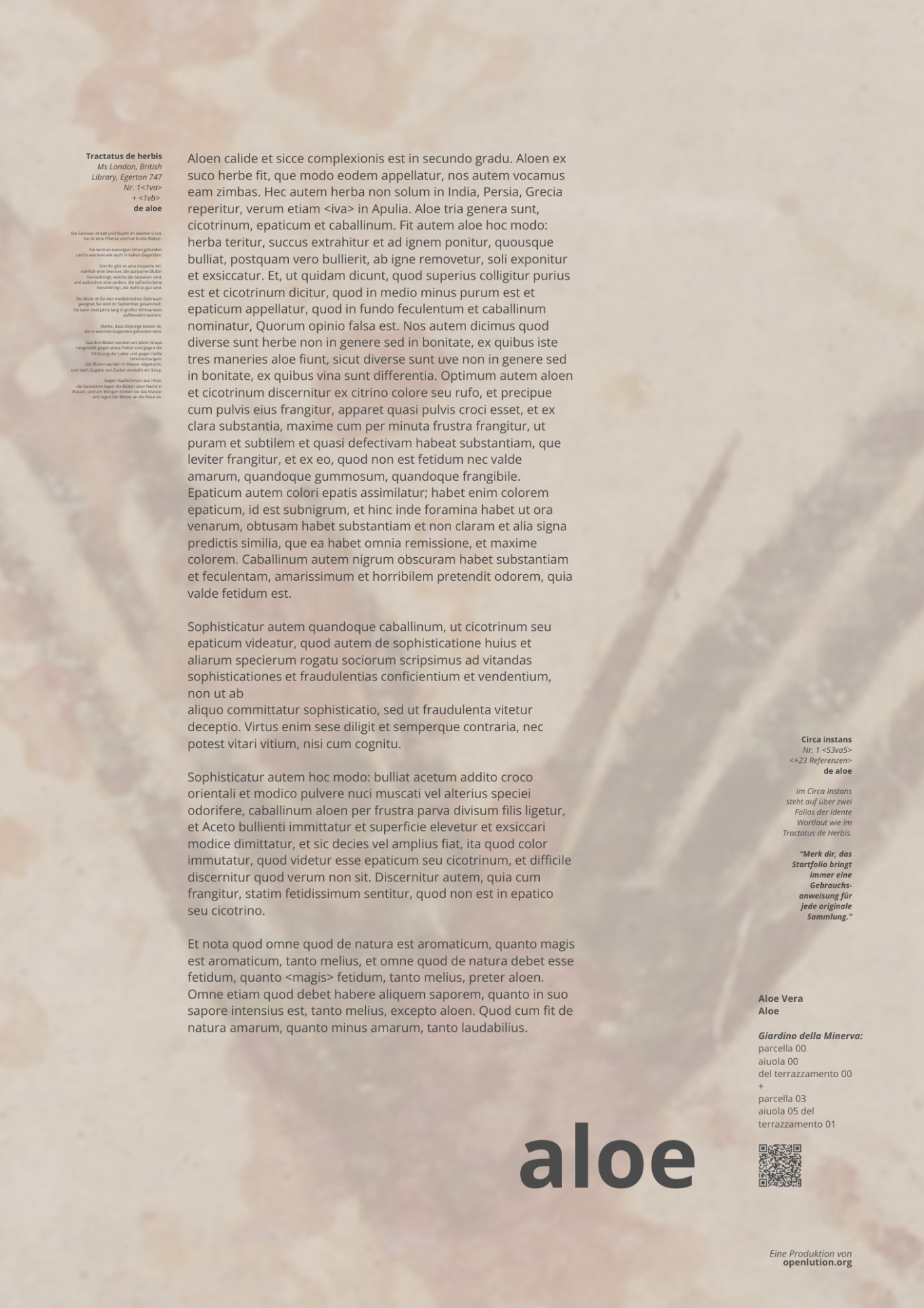 Aloe im Tractatus de herbis und Circa Instans Aloe im Tractatus de herbis und Circa Instans